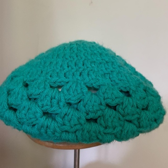 Handmade Teal Crochet Beret - Picture 2 of 4
